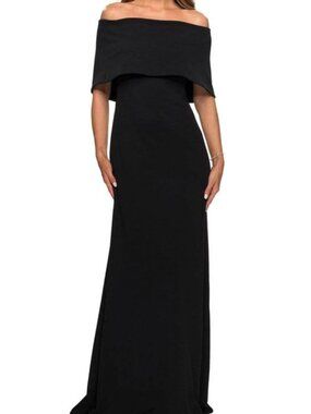 NWT La Femme 28209SC Off Shoulder Formal Dress Black Size 12